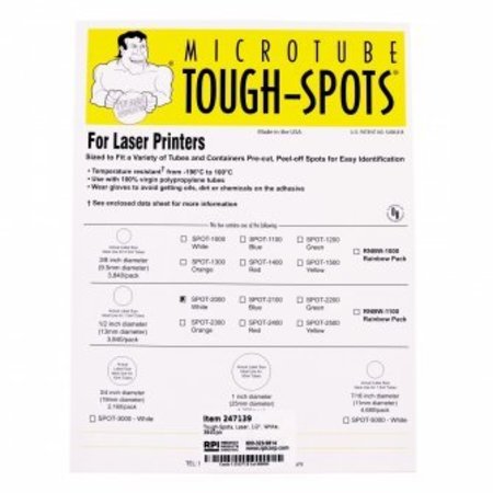 DIVERSIFIED BIOTECH Tough-Spots, Laser, 1/2", White, 3840/pk, 3840PK 247139